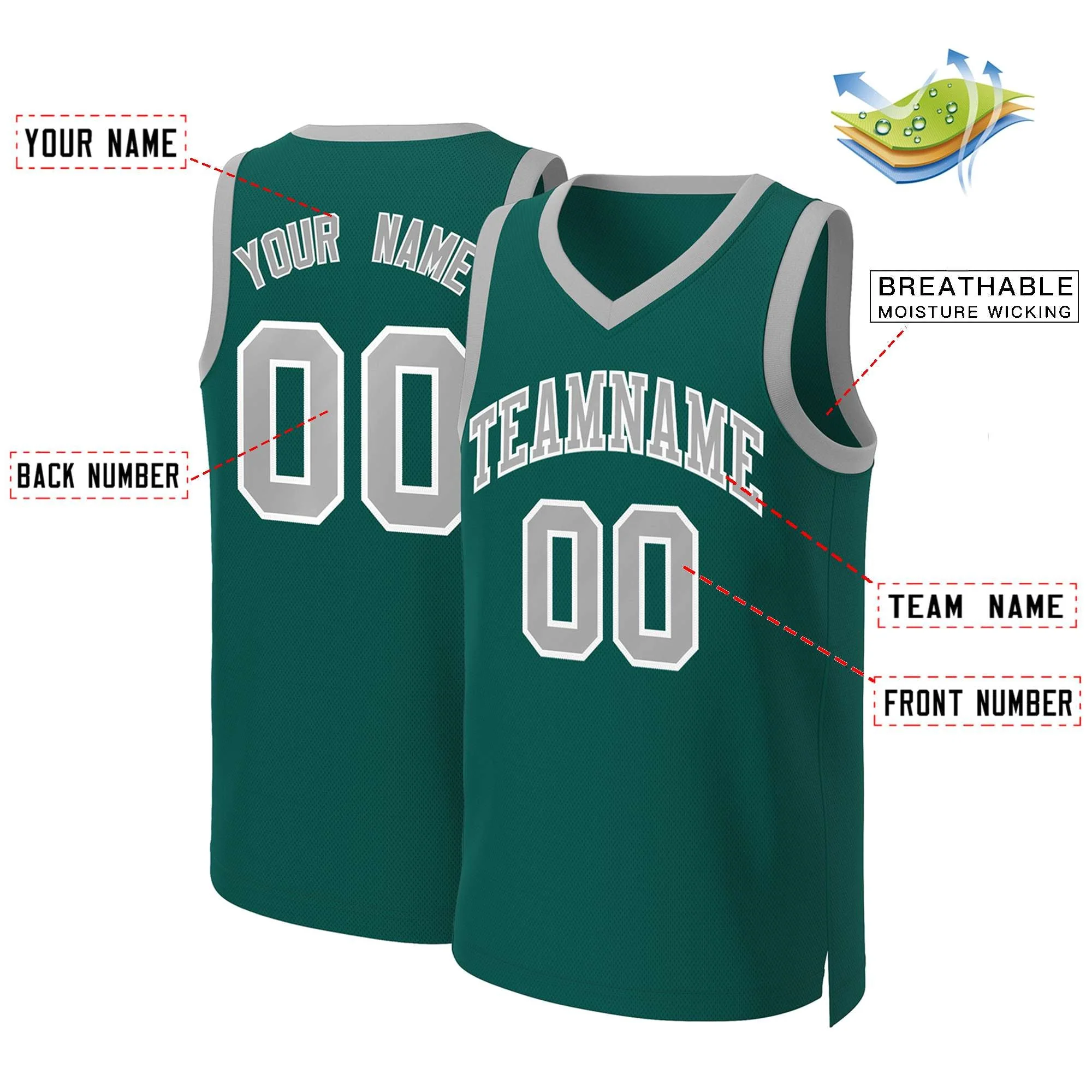 Custom Aqua Gray-White Classic Tops Basketball Jersey - Image 2