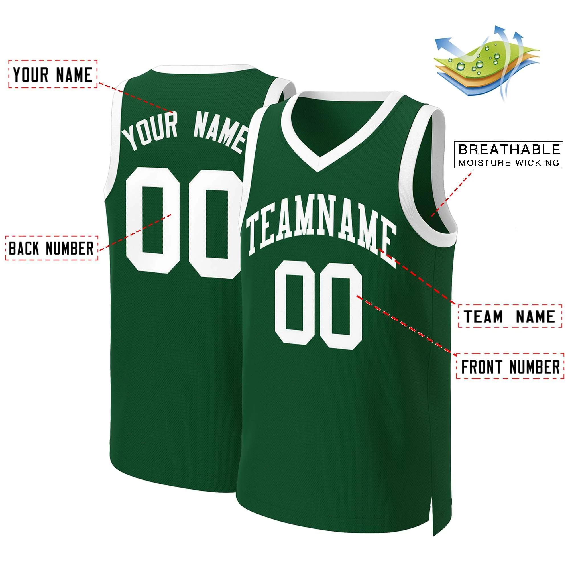 Custom Green White Classic Tops Basketball Jersey - Image 2