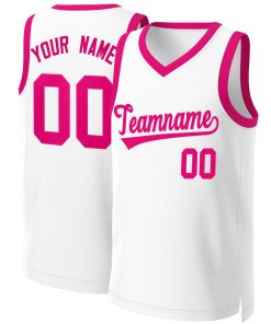 Custom White Pink Classic Tops Basketball Jersey