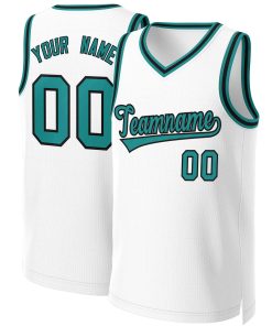 Custom White Teal-Black Classic Tops Basketball Jersey