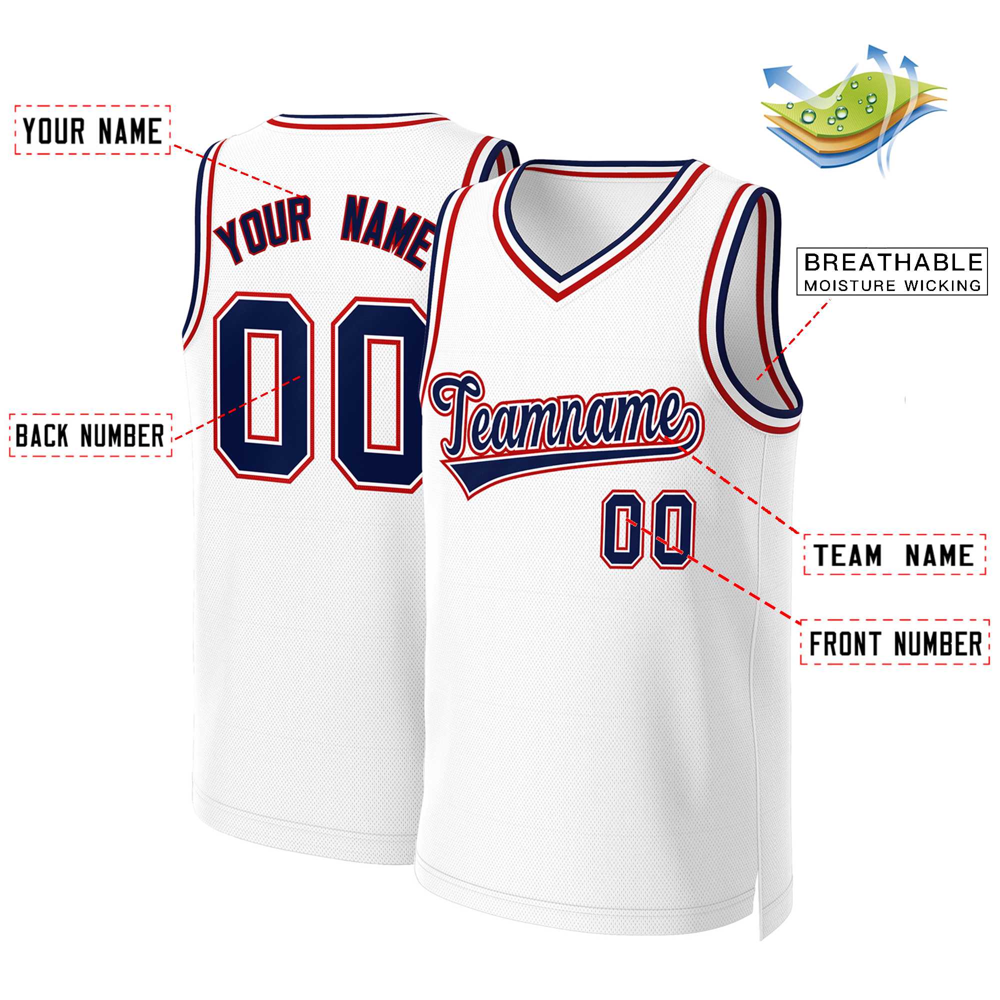 Custom White Navy-White Classic Tops Basketball Jersey - Image 2