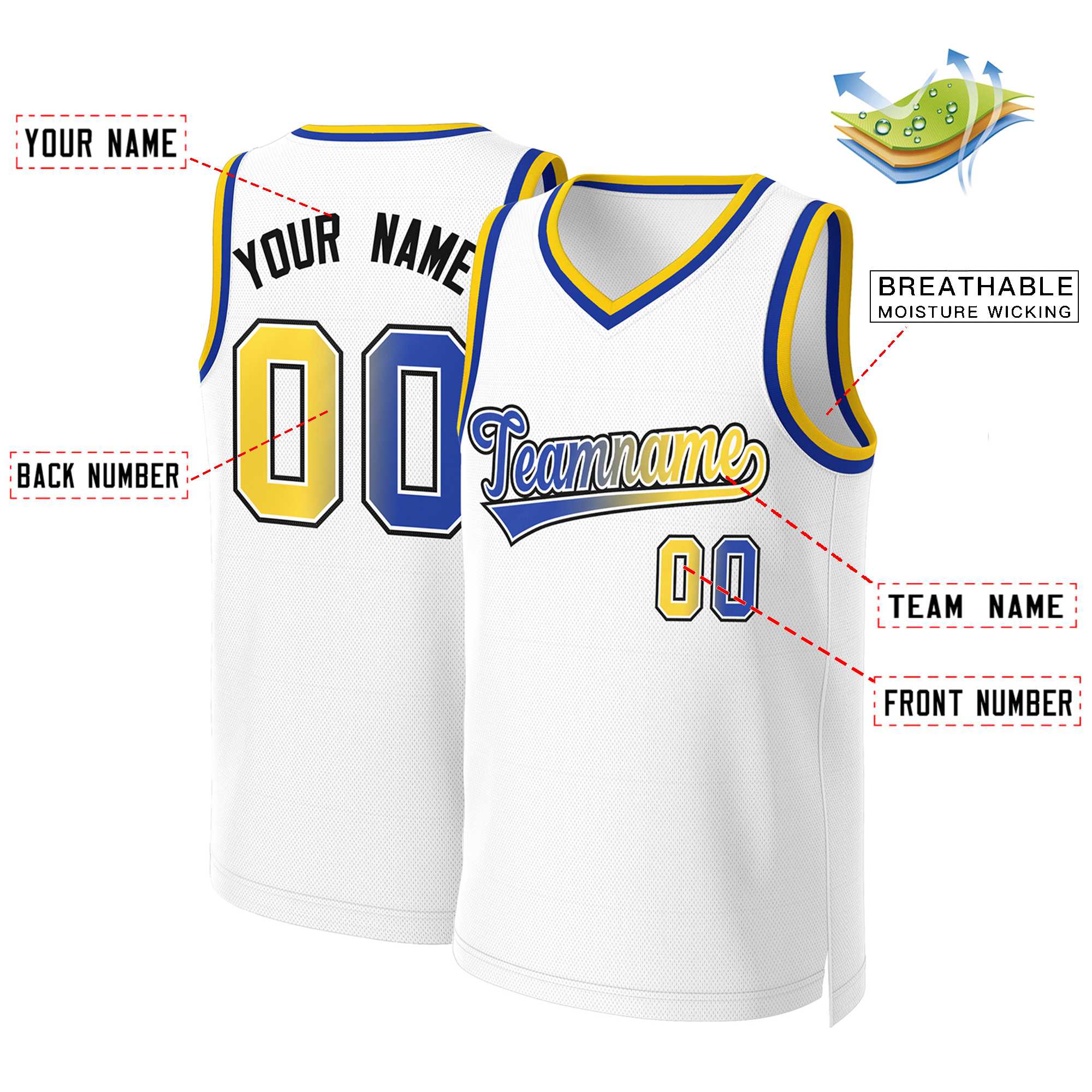 Custom White Royal-White Classic Gradient Fashion Tops Basketball Jersey - Image 2