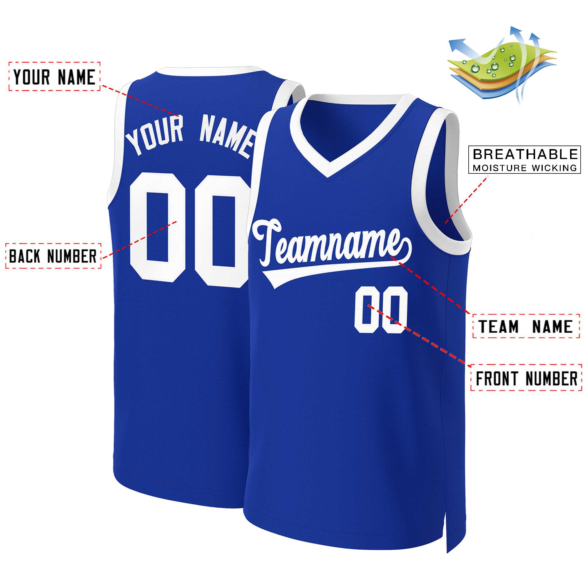 Custom Royal White Classic Tops Basketball Jersey - Image 2