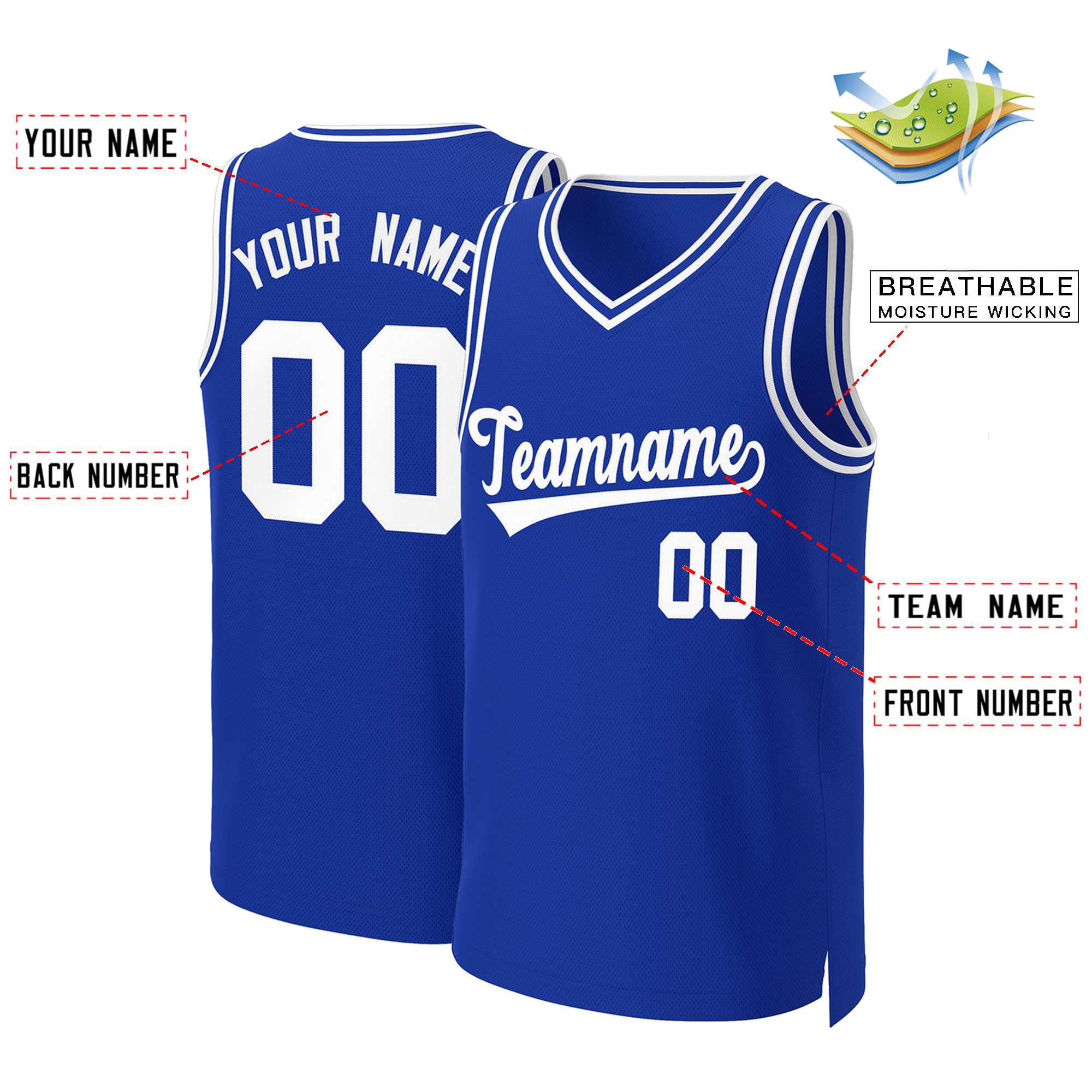 Custom Royal White Classic Tops Basketball Jersey - Image 2