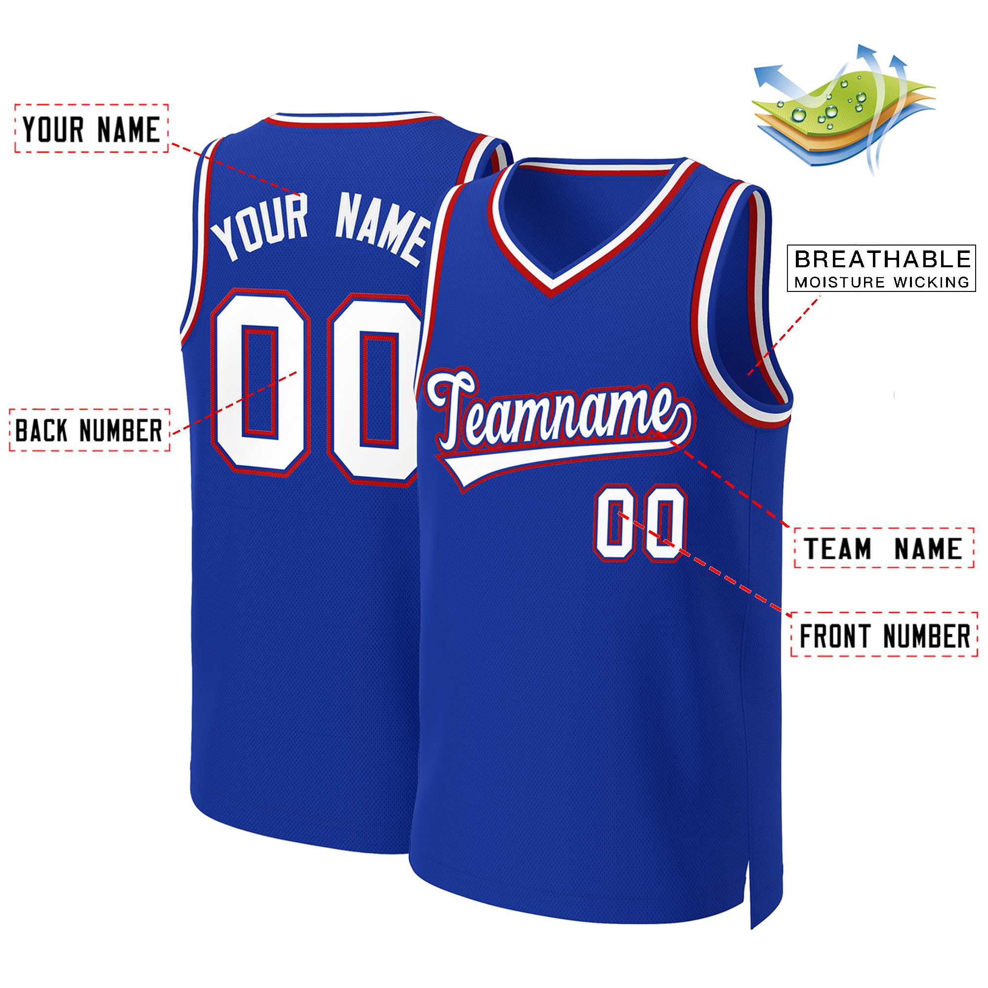 Custom Royal White-Royal Classic Tops Basketball Jersey - Image 2