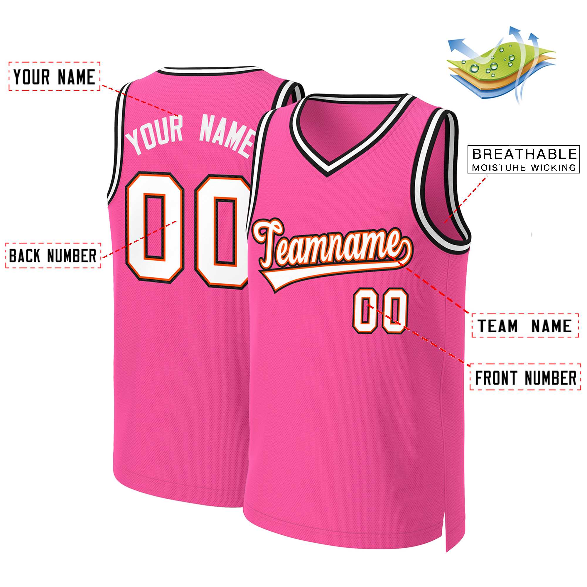 Custom Pink White-Orange Classic Tops Basketball Jersey - Image 2