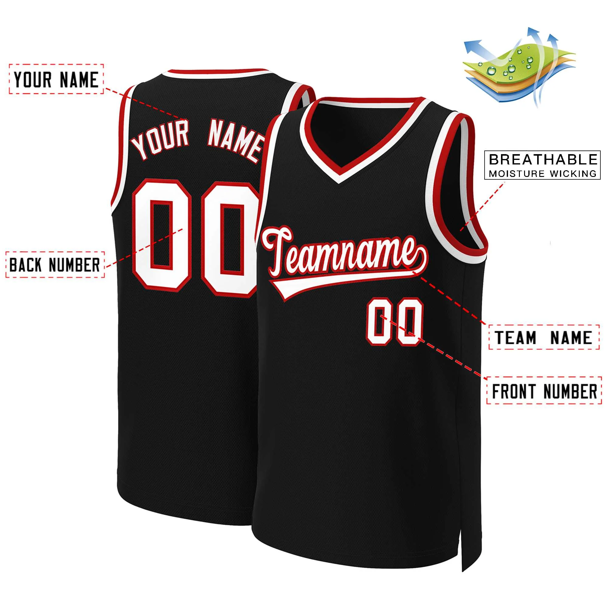 Custom Black White-Red Classic Tops Basketball Jersey - Image 2