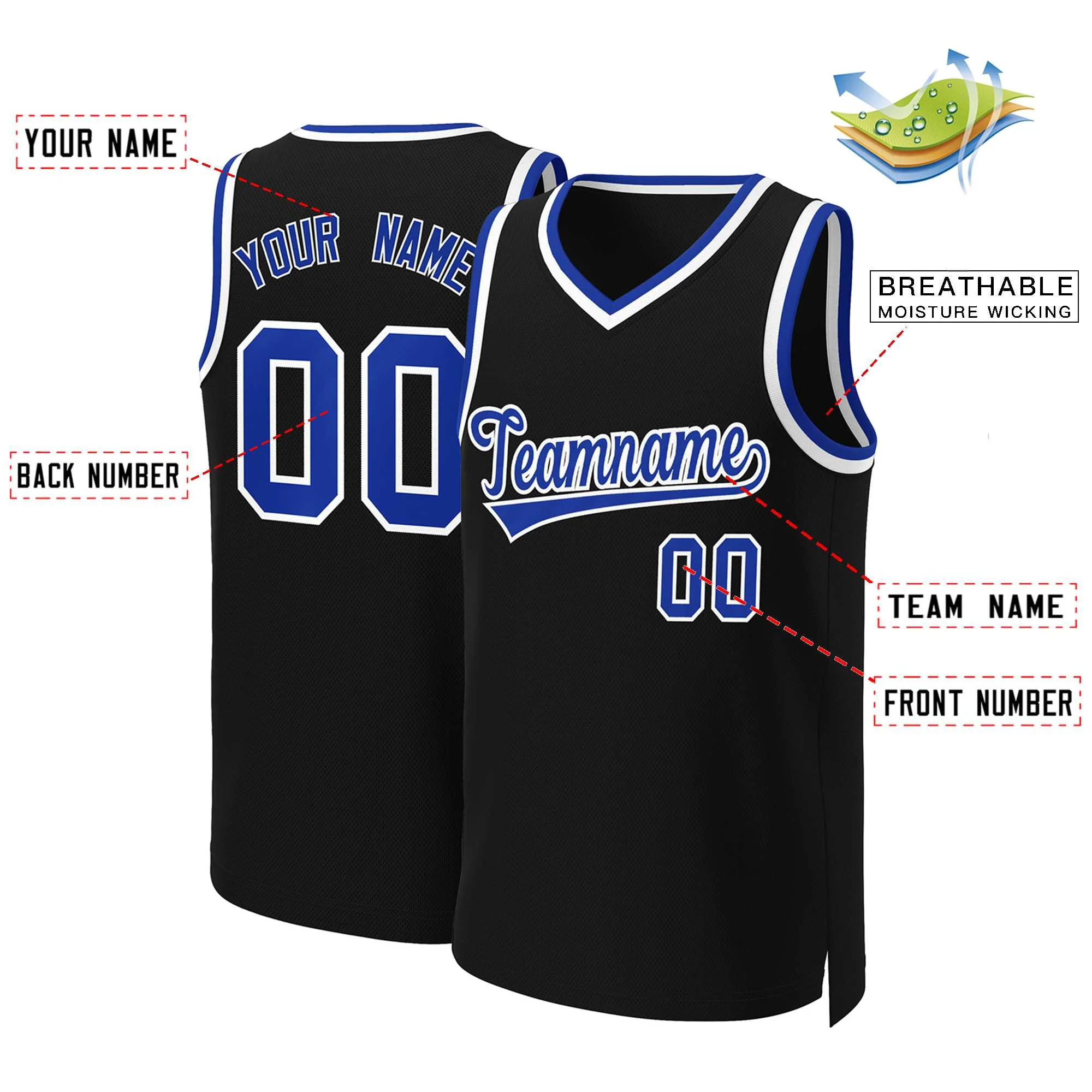 Custom Black Royal-White Classic Tops Basketball Jersey - Image 2