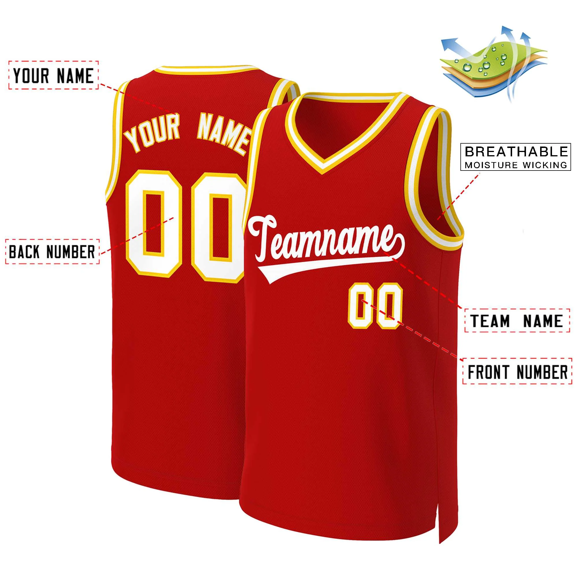 Custom Red White Classic Tops Basketball Jersey - Image 2