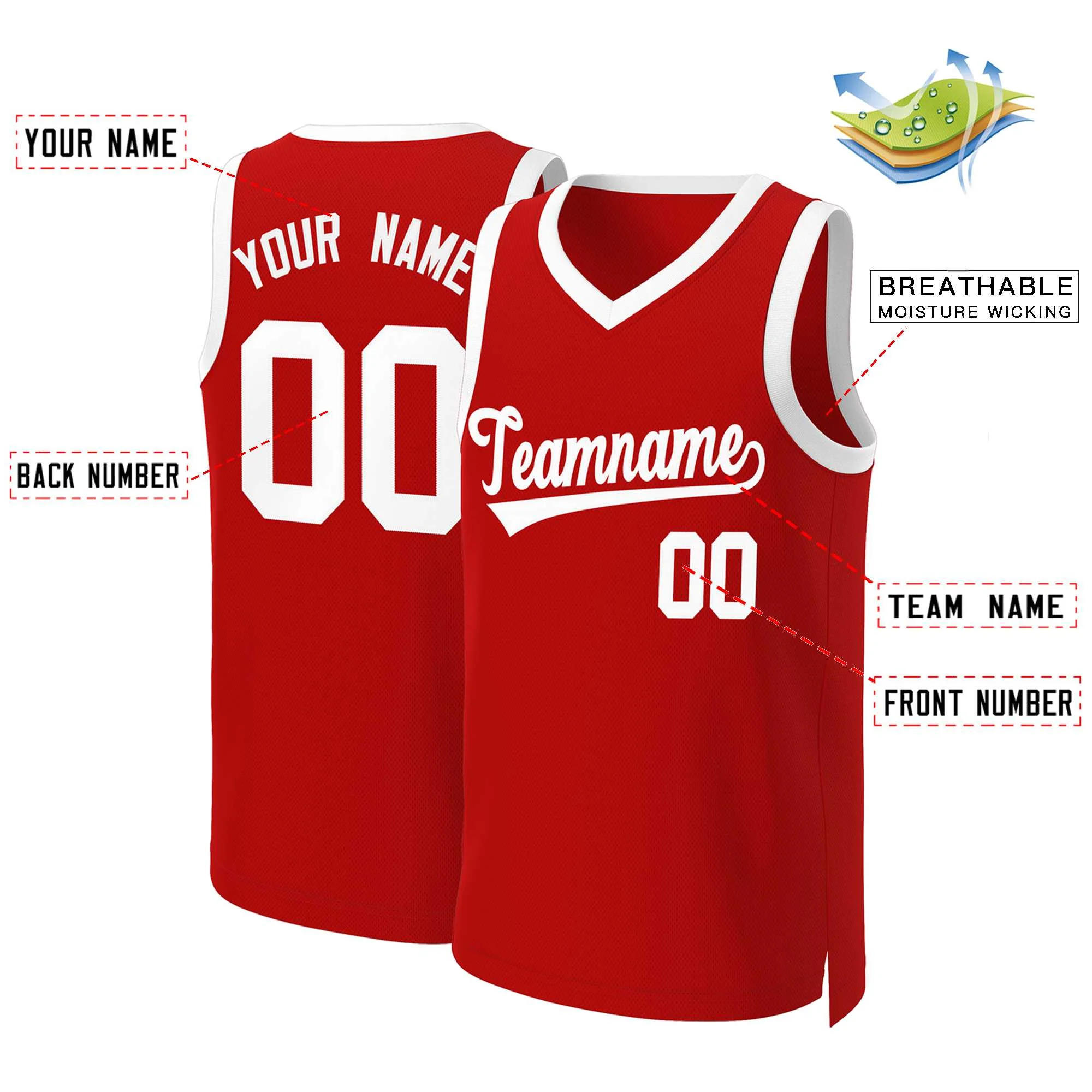 Custom Red White Classic Tops Basketball Jersey - Image 2