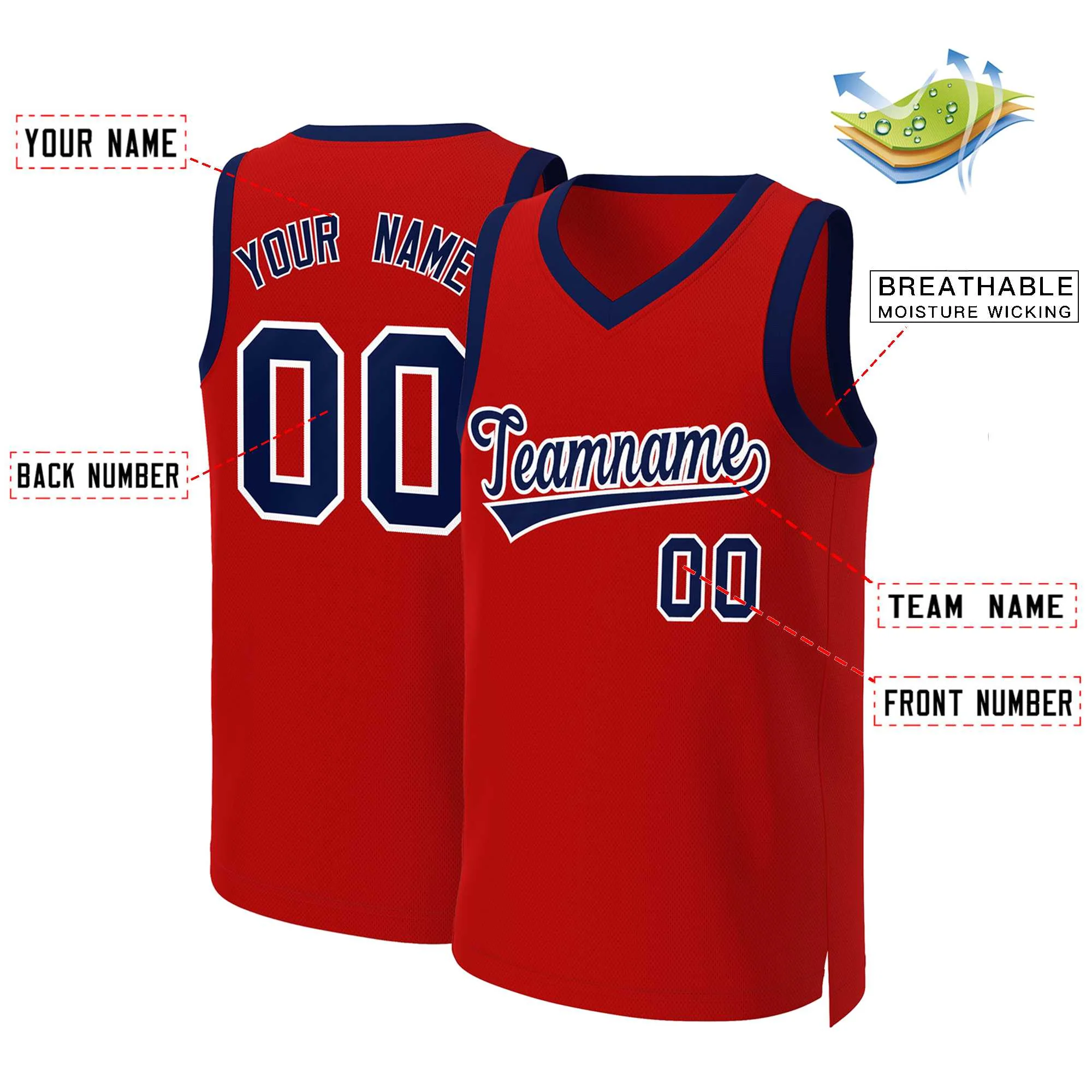 Custom Red Navy-White Classic Tops Basketball Jersey - Image 2