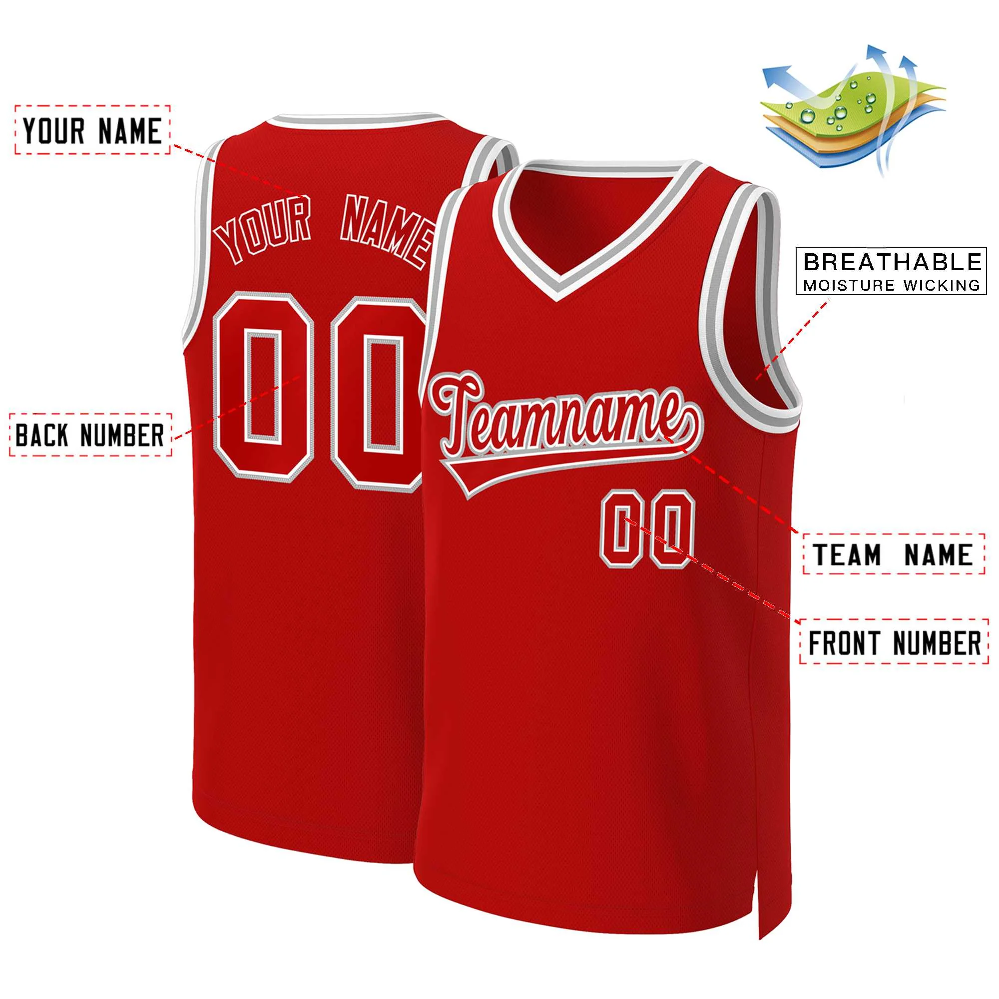 Custom Red Red-White Classic Tops Basketball Jersey - Image 2
