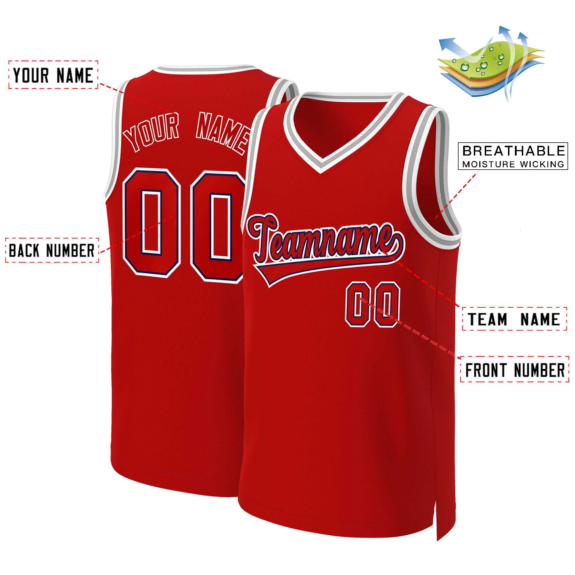 Custom Red Red-Navy Classic Tops Basketball Jersey - Image 2