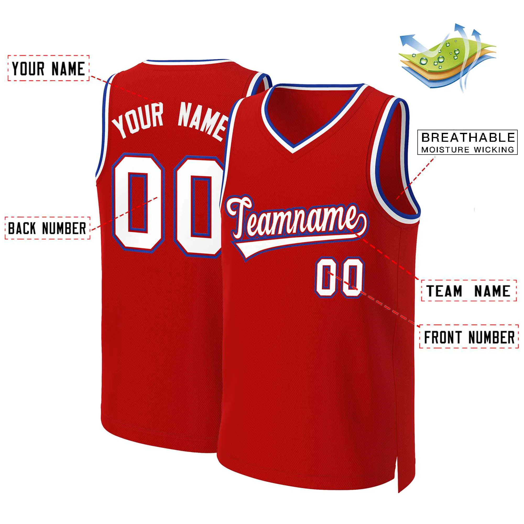 Custom Red White-Red Classic Tops Basketball Jersey - Image 2