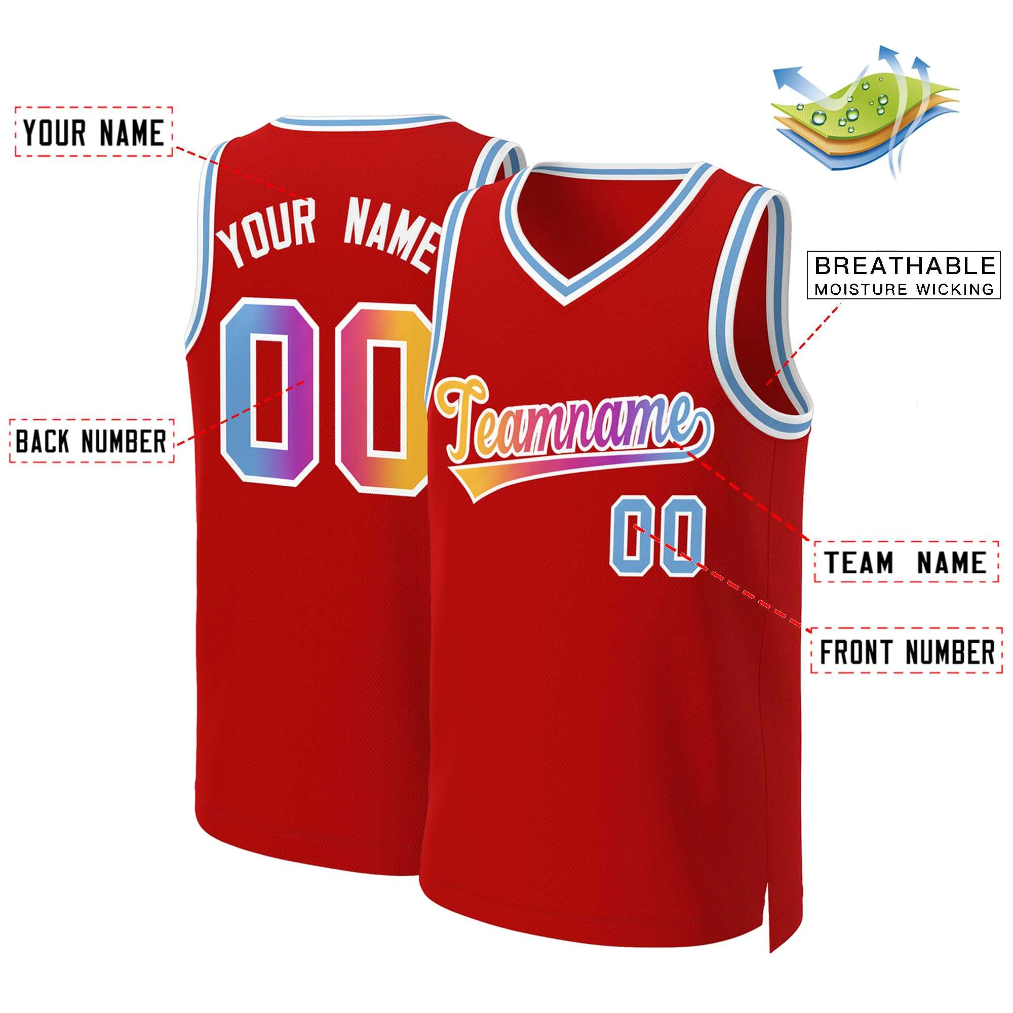 Custom Red Yellow-White Classic Gradient Fashion Tops Basketball Jersey - Image 2