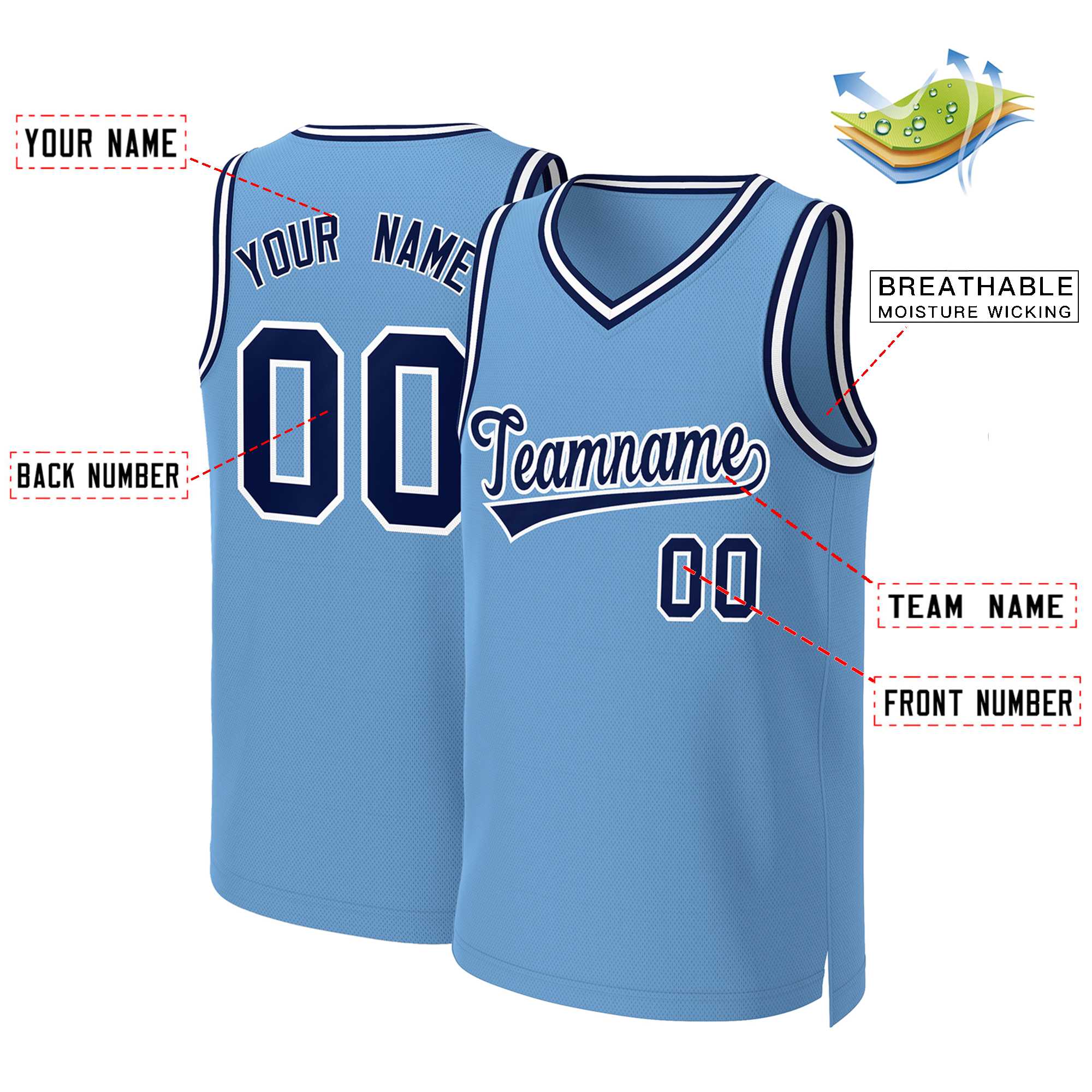 Custom Light Blue Navy-White Classic Tops Basketball Jersey - Image 2