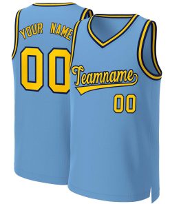 Custom Light Blue Yellow-Navy Classic Tops Basketball Jersey