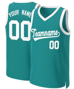 Custom Teal White Classic Tops Basketball Jersey