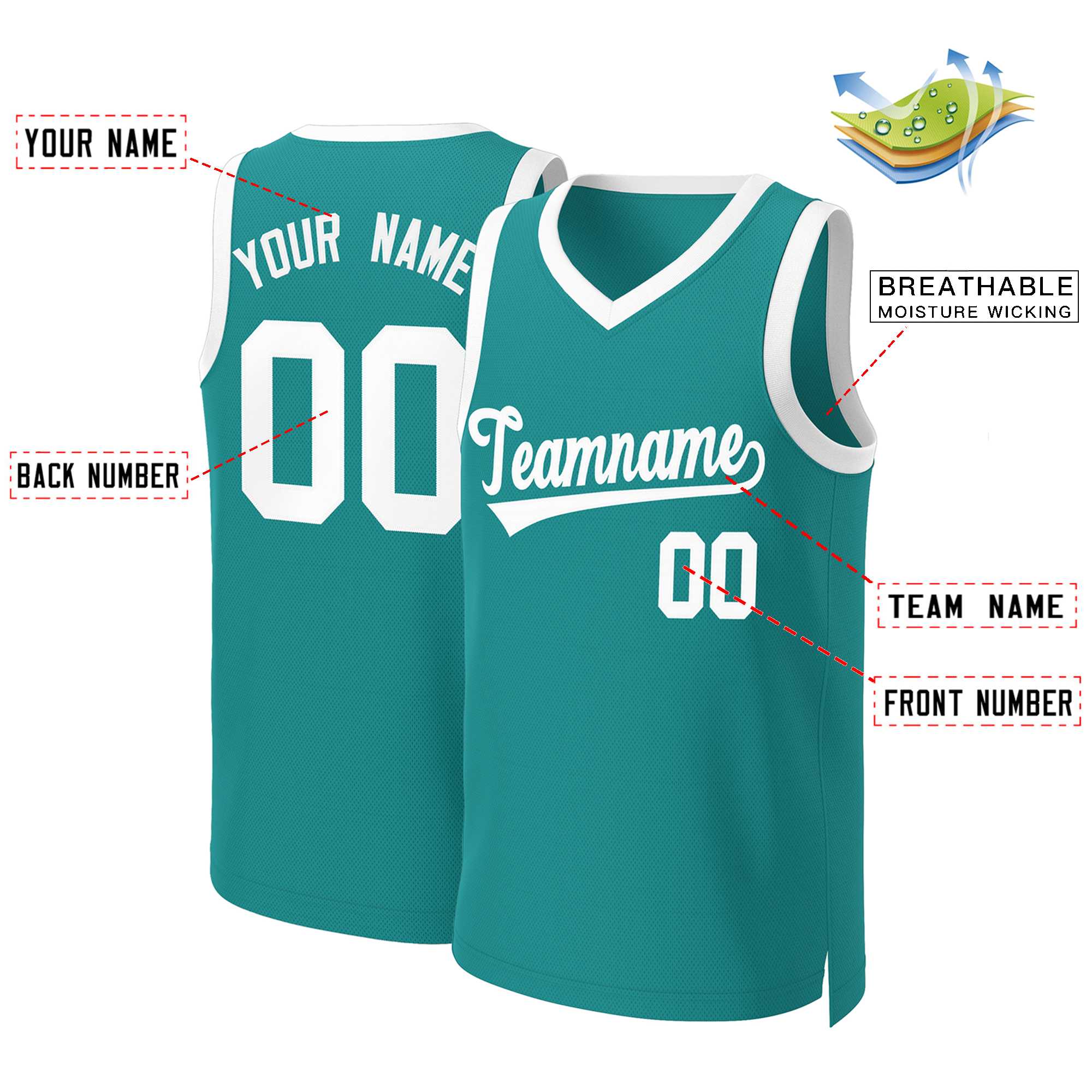 Custom Teal White Classic Tops Basketball Jersey - Image 2