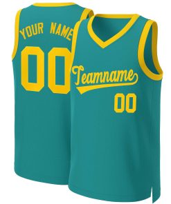 Custom Teal Yellow Classic Tops Basketball Jersey