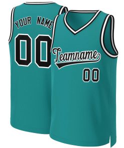 Custom Teal Black-White Classic Tops Basketball Jersey