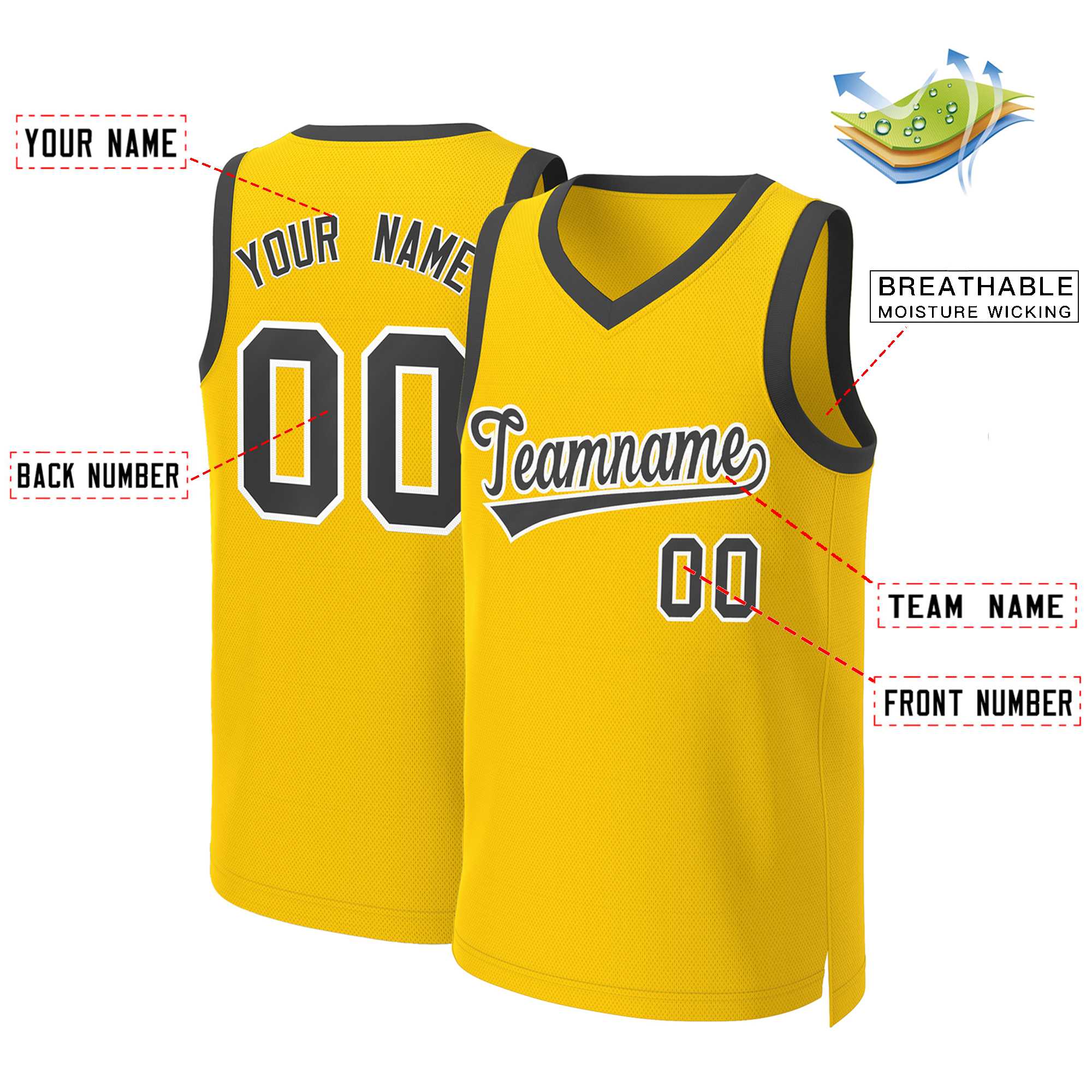 Custom Yellow Black-White Classic Tops Basketball Jersey - Image 2