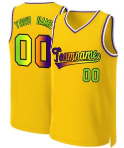 Custom Yellow Purple-Black Classic Gradient Fashion Tops Basketball Jersey