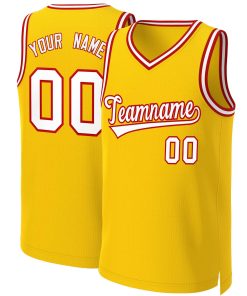 Custom Yellow White-Red Classic Tops Basketball Jersey