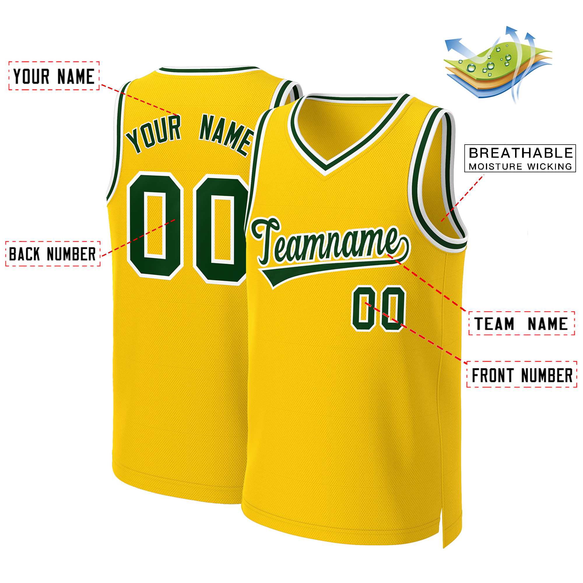 Custom Yellow Green-White Classic Tops Basketball Jersey - Image 2
