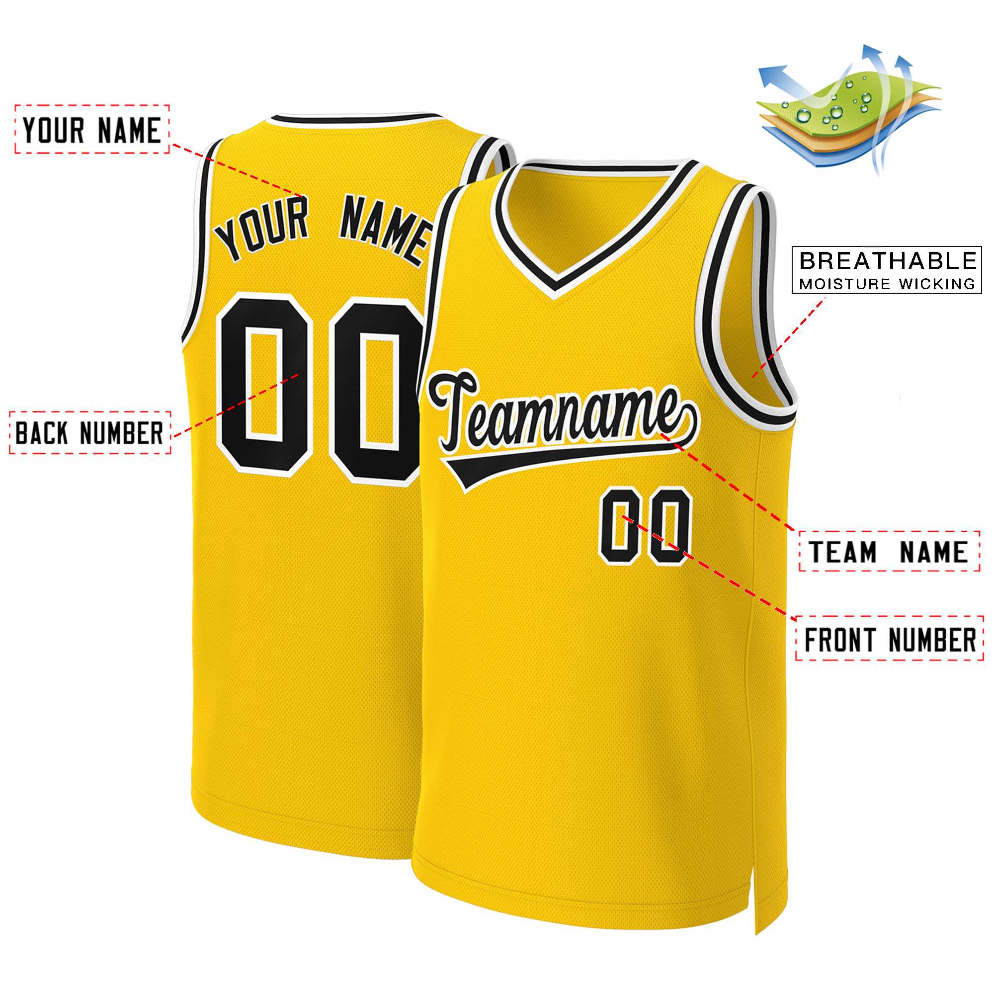 Custom Yellow Black-White Classic Tops Basketball Jersey - Image 2