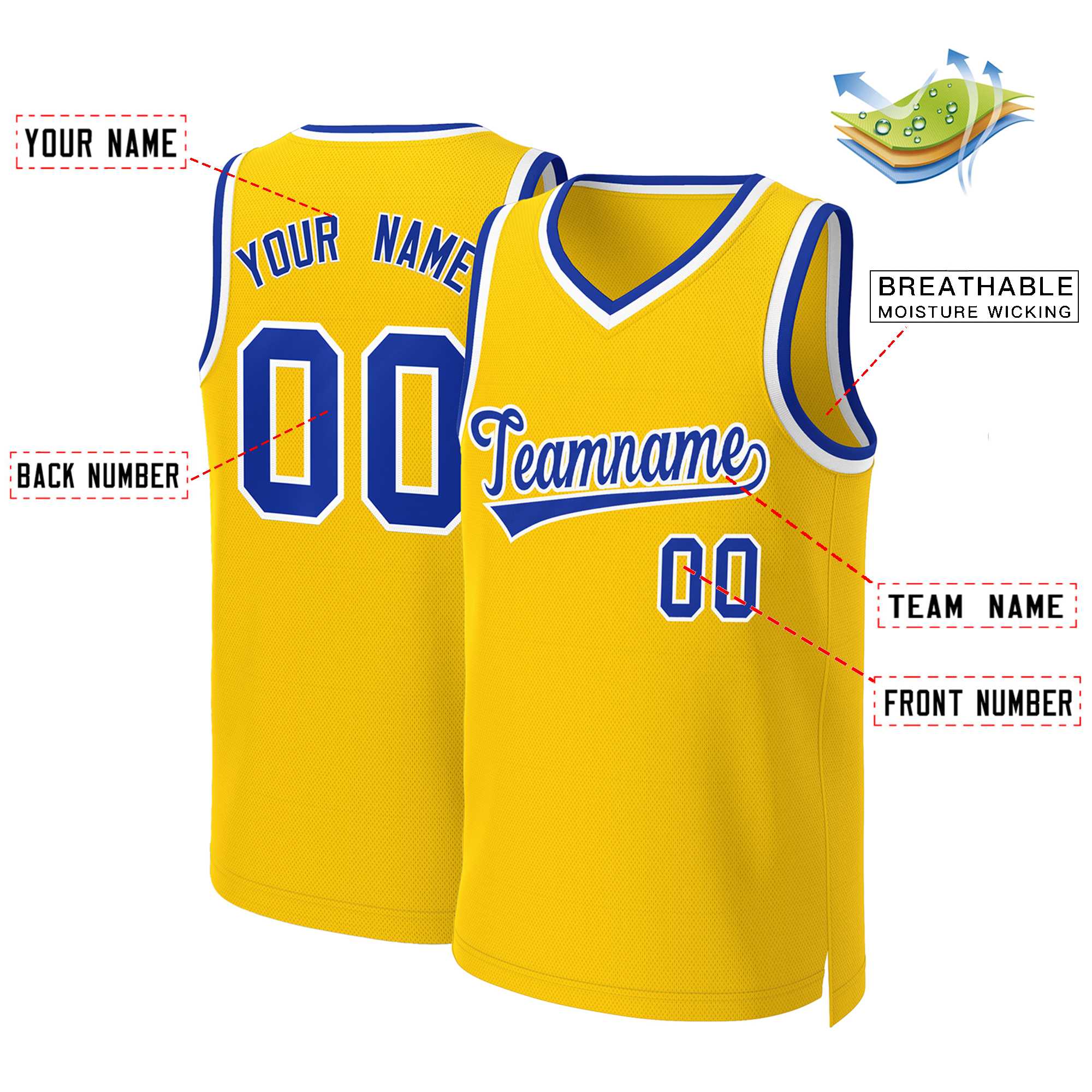 Custom Yellow Royal-White Classic Tops Basketball Jersey - Image 2