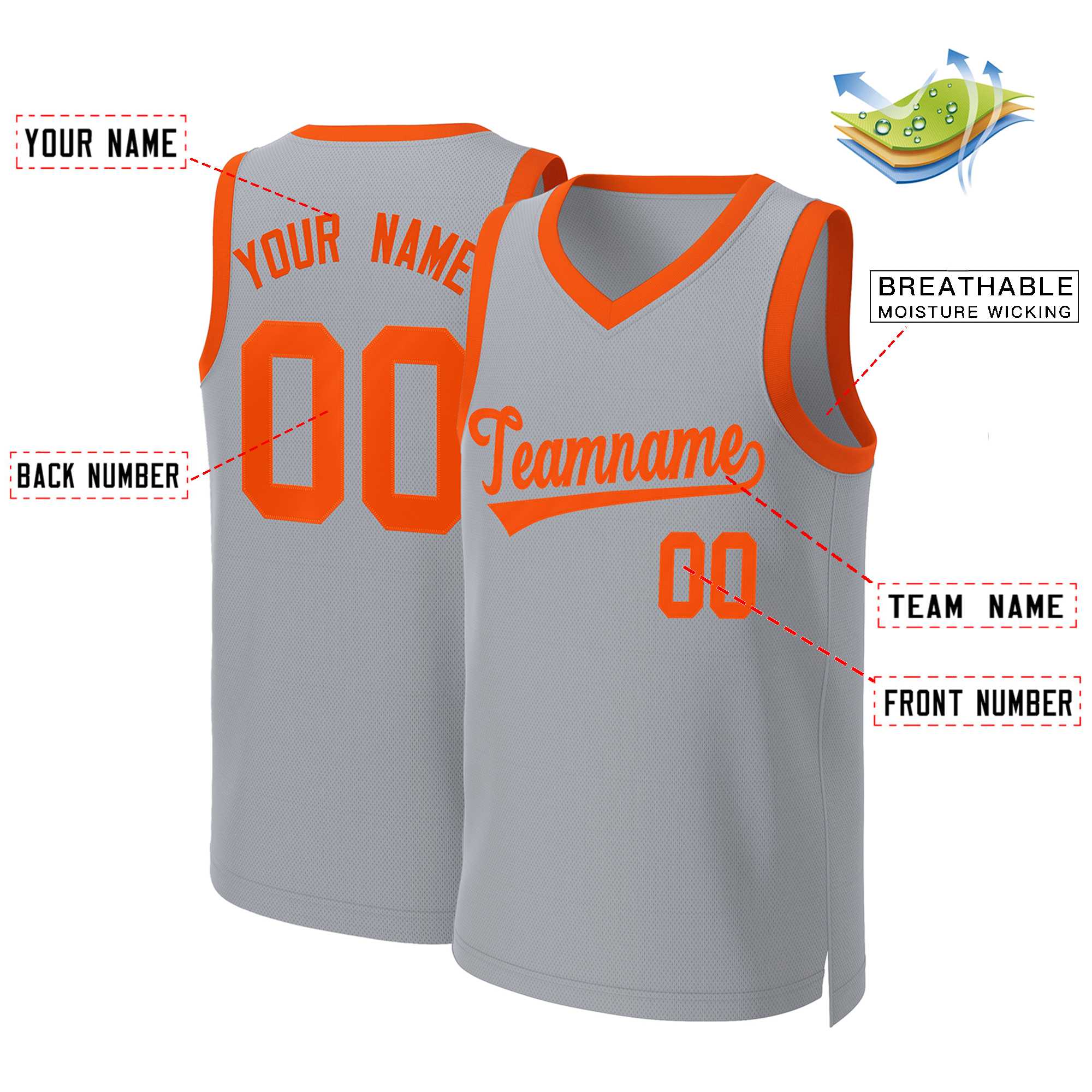 Custom Gray Orange Classic Tops Basketball Jersey - Image 2