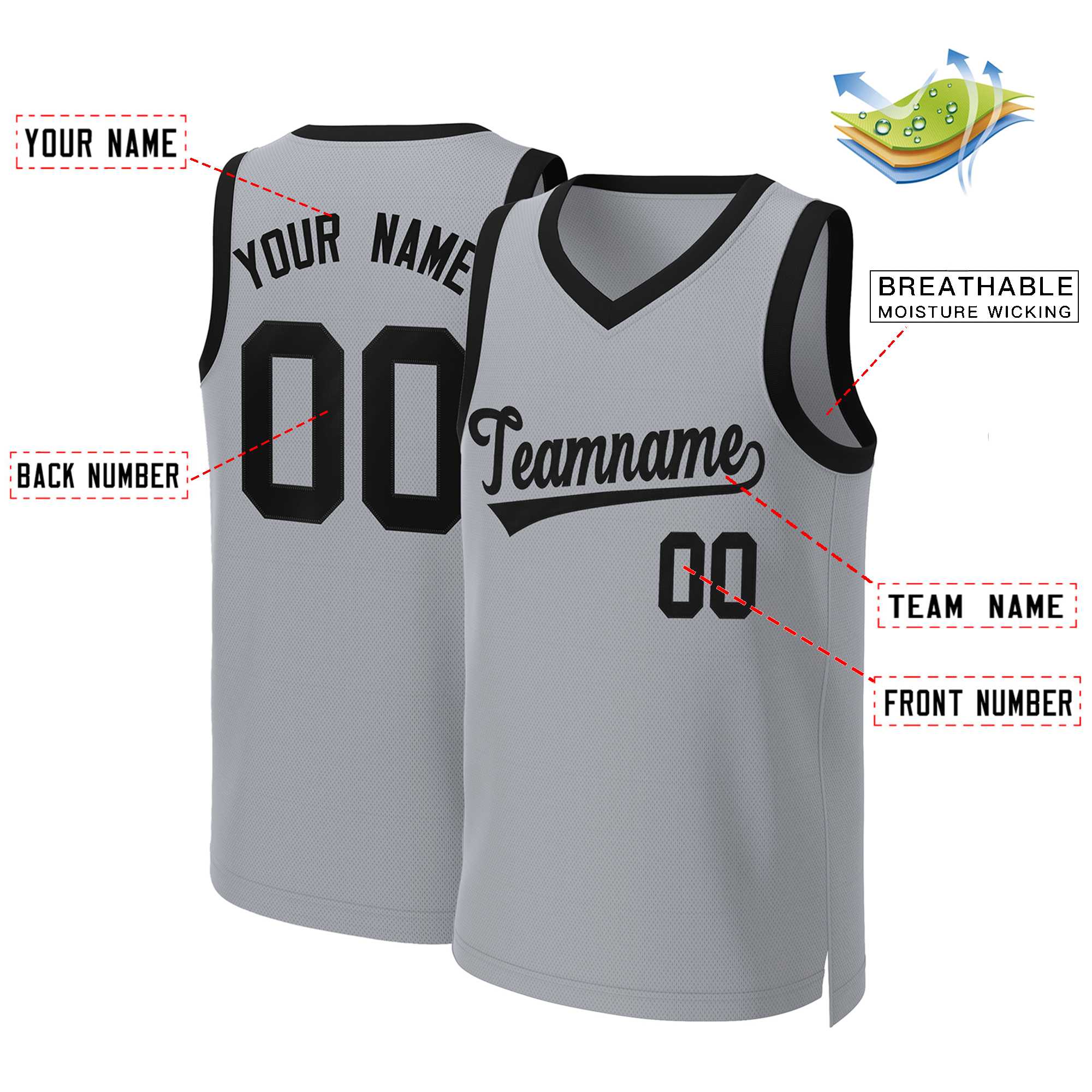 Custom Gray Black Classic Tops Basketball Jersey - Image 2