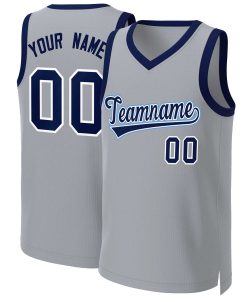 Custom Gray Navy-White Classic Tops Basketball Jersey