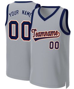 Custom Gray Navy-Orange Classic Tops Basketball Jersey