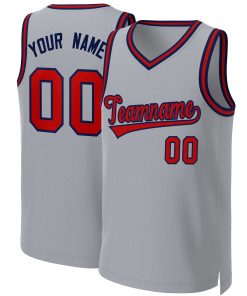 Custom Gray Red-Navy Classic Tops Basketball Jersey