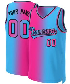 Custom Pink Blue-Black Gradient Fashion Tops Basketball Jersey