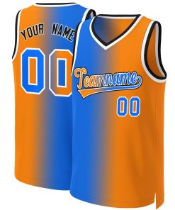 Custom Blue Orange-White Gradient Fashion Tops Basketball Jersey