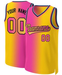Custom Pink Yellow-Black Gradient Fashion Tops Basketball Jersey