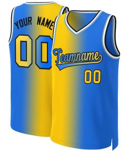 Custom Yellow Blue-Black Gradient Fashion Tops Basketball Jersey