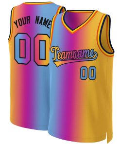 Custom Pink Yellow-Black Gradient Fashion Tops Basketball Jersey