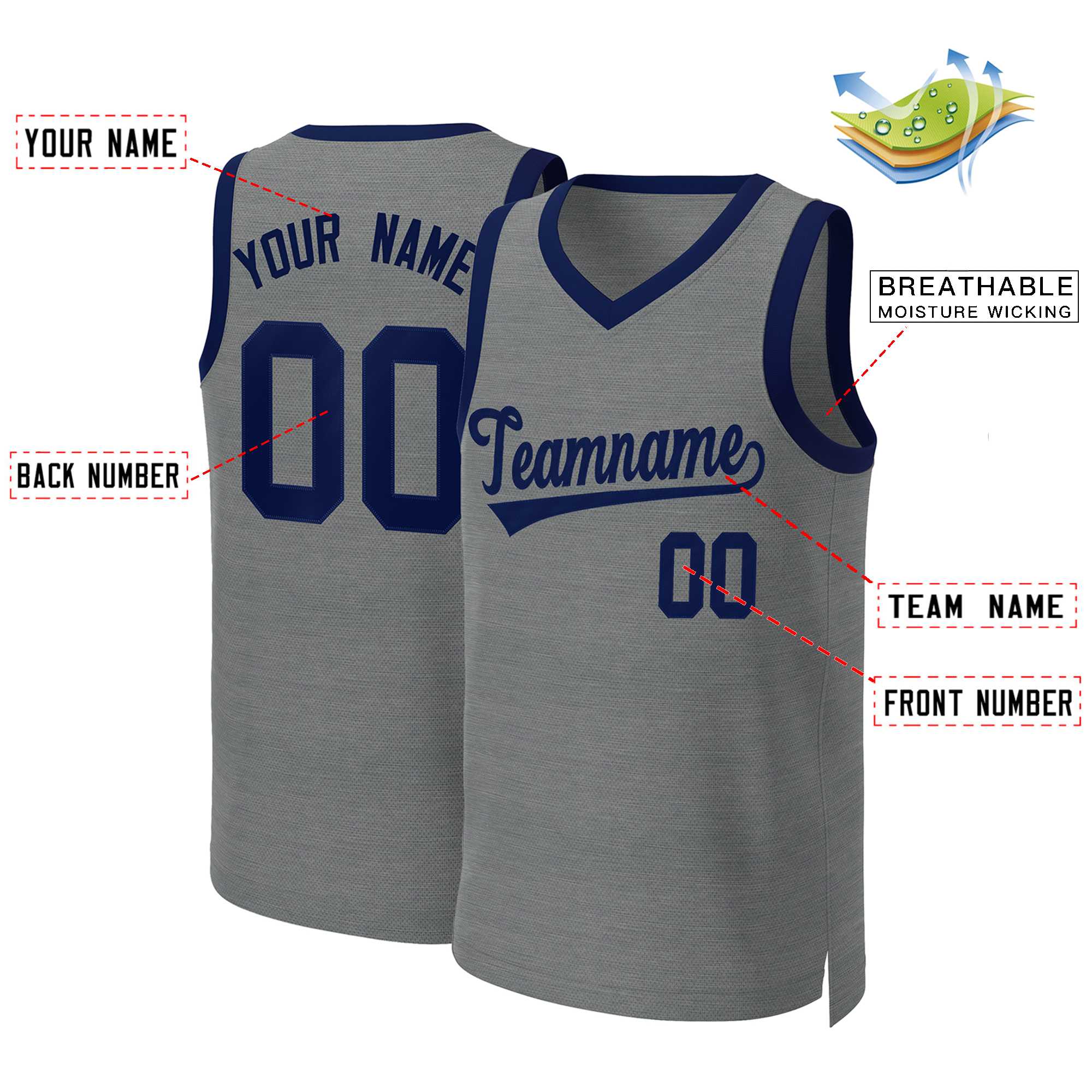 Custom Dark Gray Navy Classic Tops Basketball Jersey - Image 2