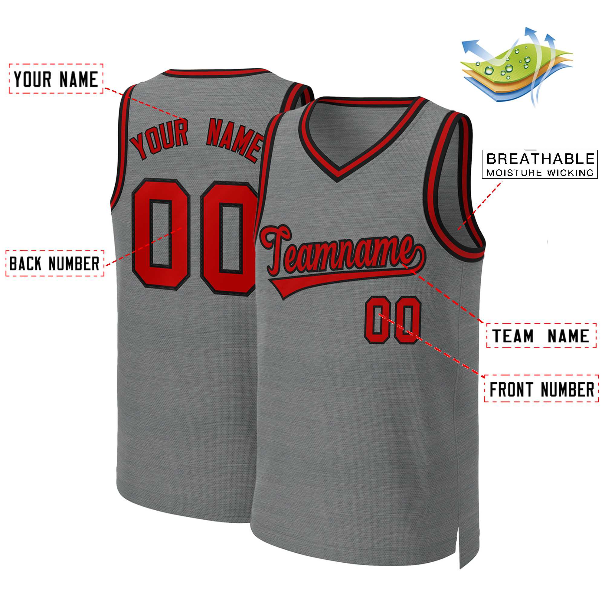 Custom Dark Gray Red-Black Classic Tops Basketball Jersey - Image 2