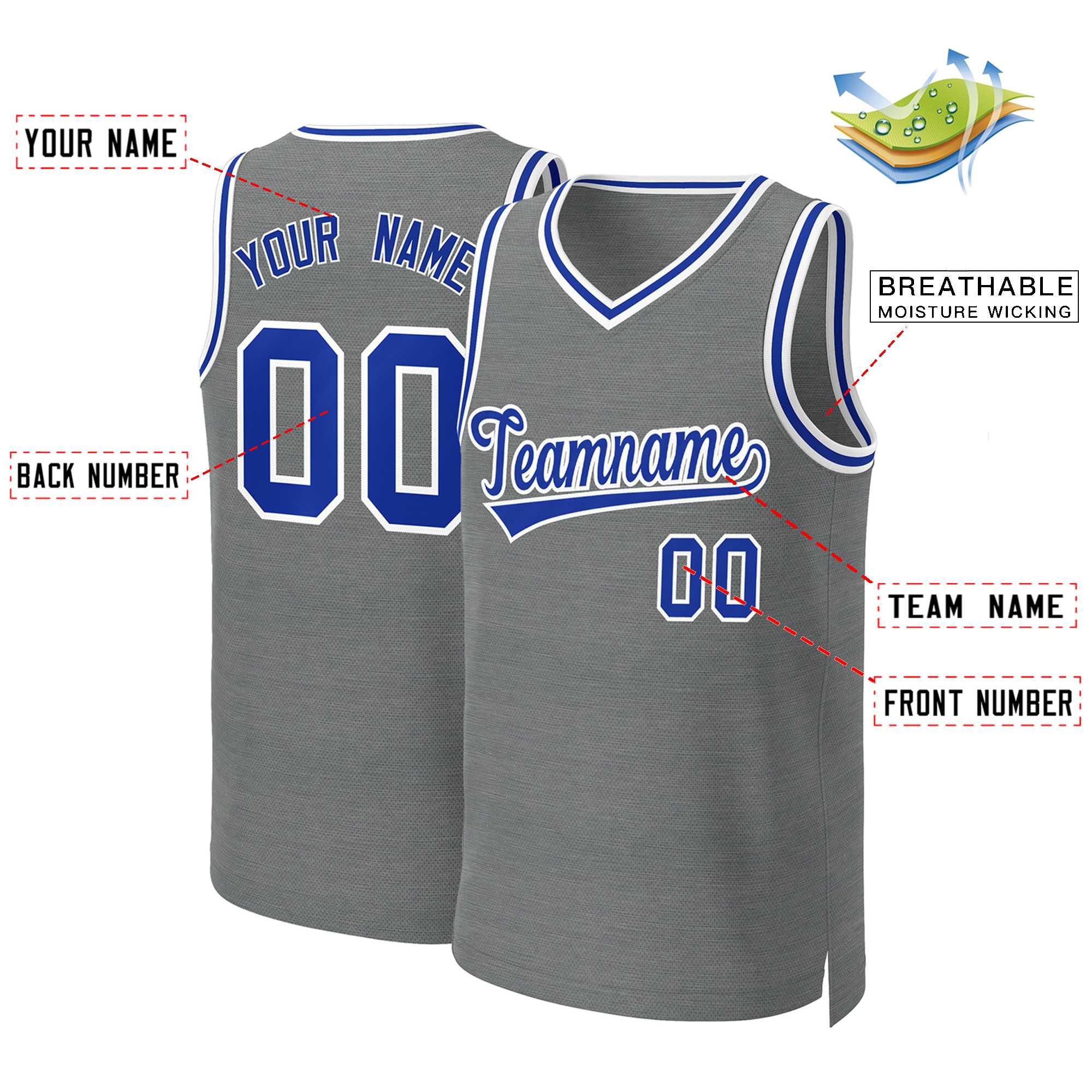 Custom Dark Gray Royal-White Classic Tops Basketball Jersey - Image 2