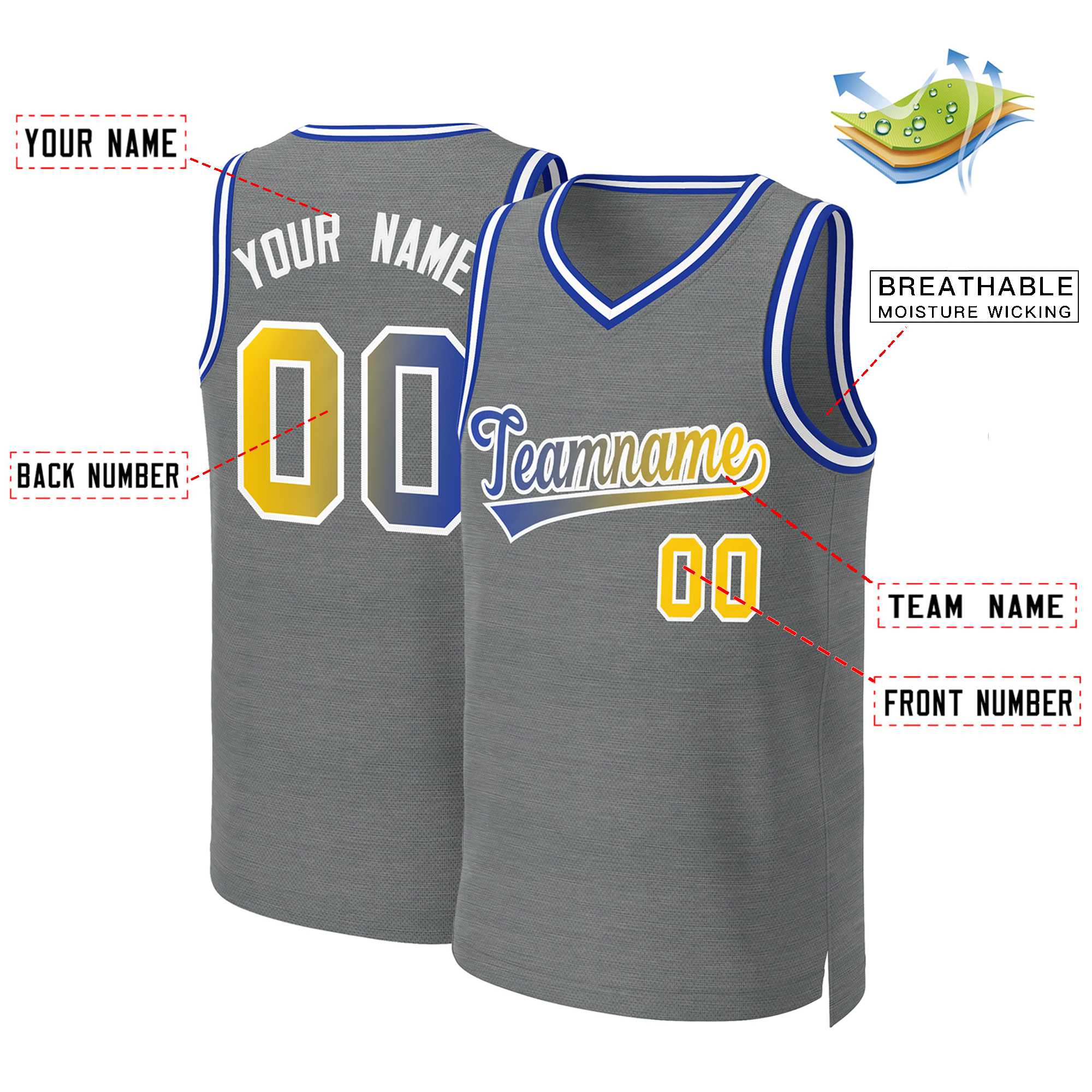 Custom Dark Gray Royal-White Classic Gradient Fashion Tops Basketball Jersey - Image 2
