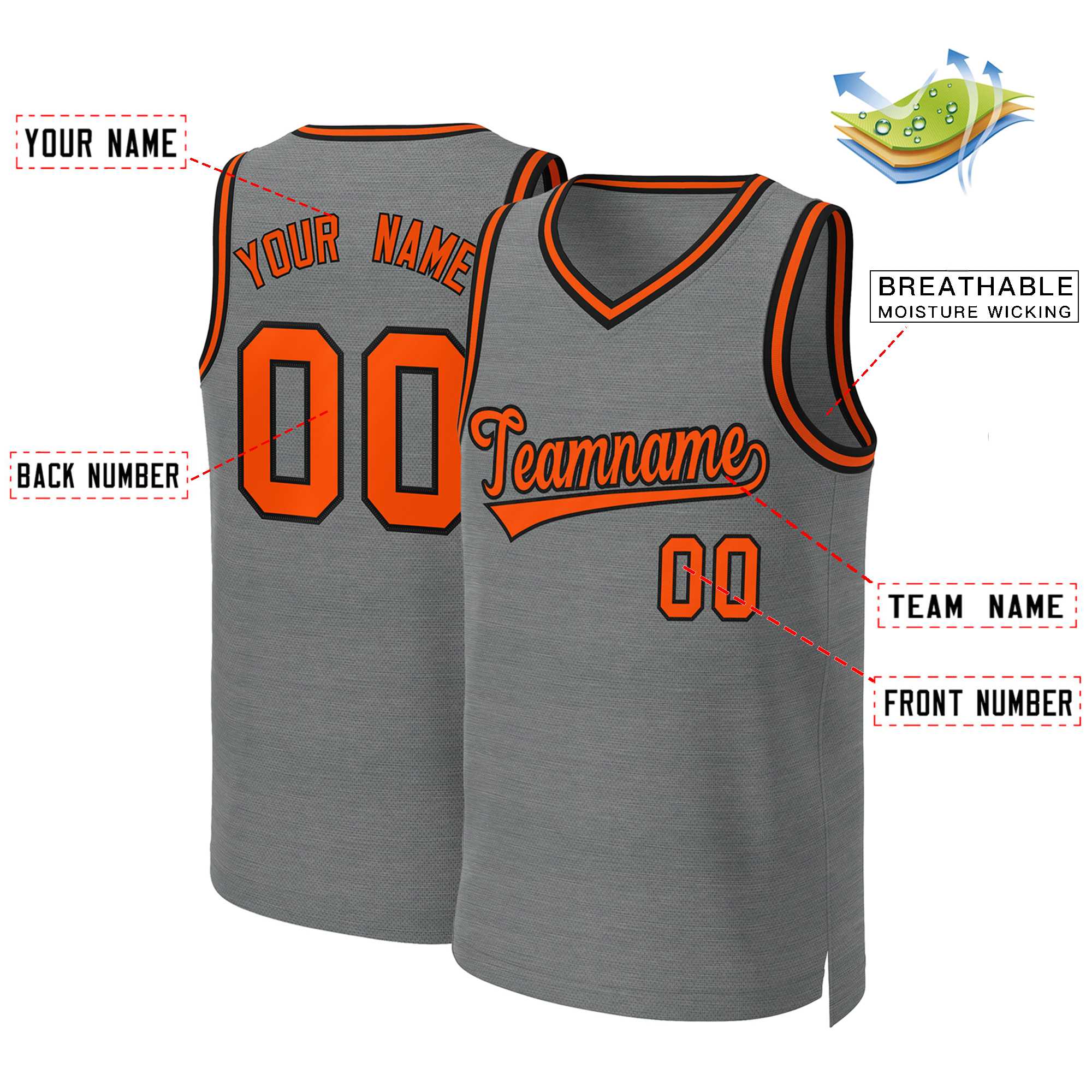 Custom Dark Gray Orange-Black Classic Tops Basketball Jersey - Image 2