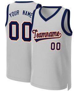 Custom Gray Navy-Orange Classic Tops Basketball Jersey