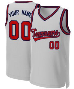 Custom Gray Red-Navy Classic Tops Basketball Jersey