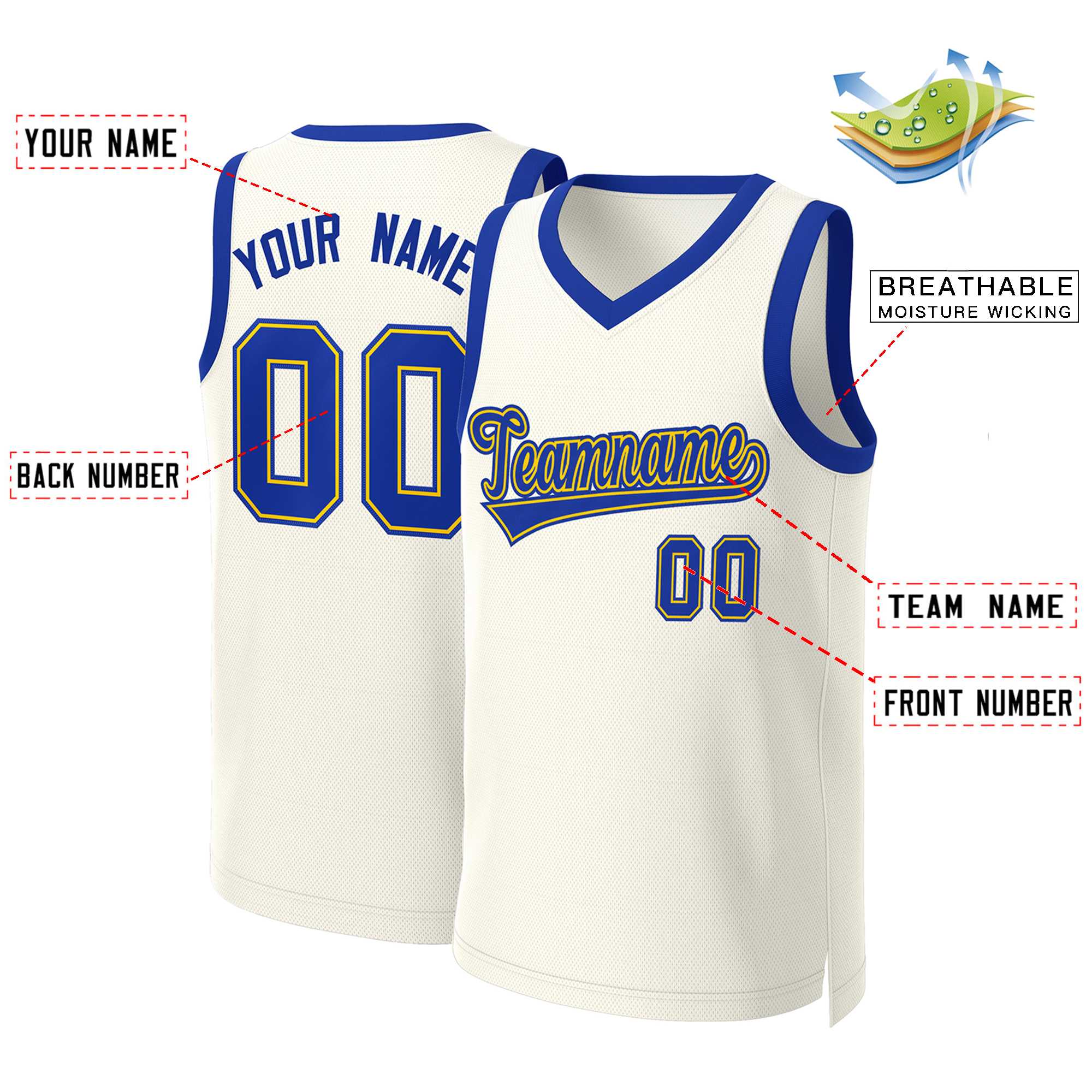 Custom Khaki Royal-Yellow Classic Tops Basketball Jersey - Image 2