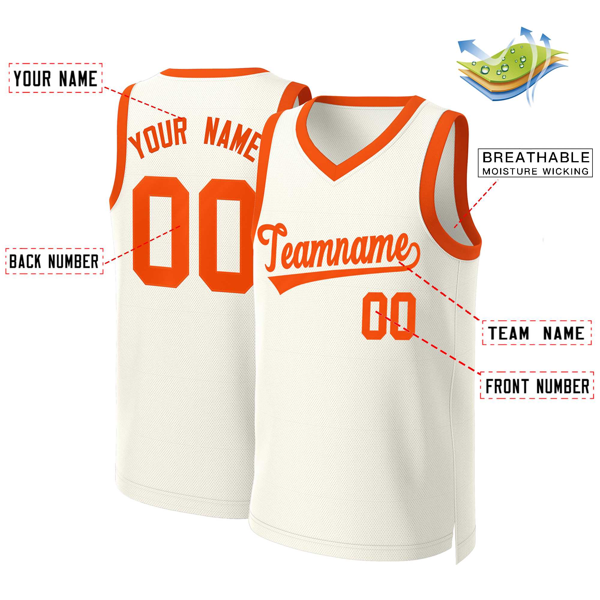 Custom Khaki Orange Classic Tops Basketball Jersey - Image 2